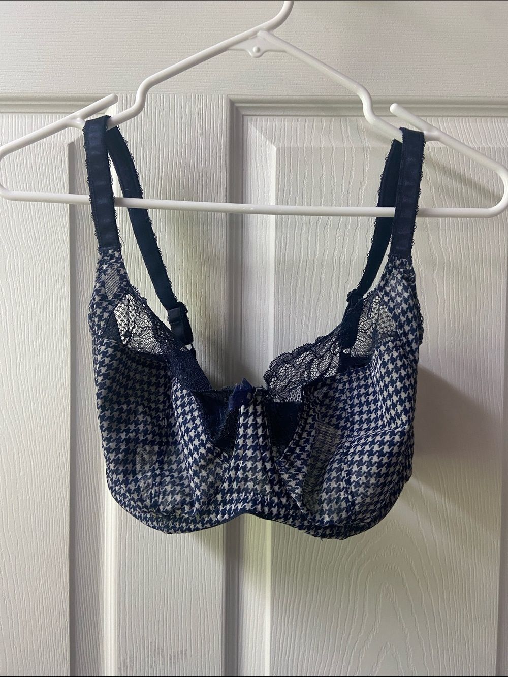 Panache Navy and White Houndstooth Lace Underwire Bra 30H Jasmine 6951
